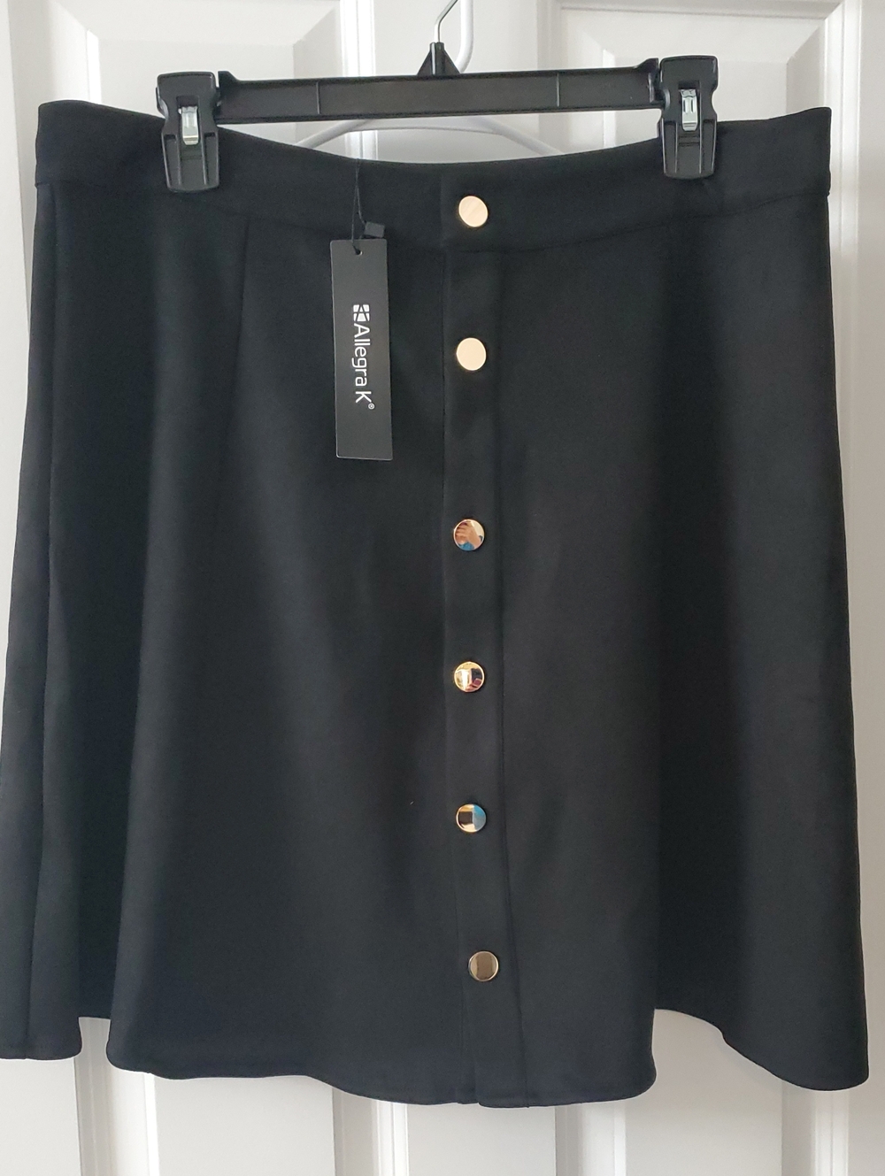 Allegra K Black A-Line Skirt with Gold Buttons